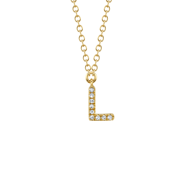 Initials Yellow Gold and Diamond Pav&eacute; Letter L Necklace